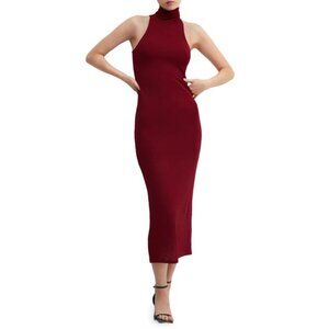 Naked Wardrobe Red High Neck Midi Dress Size S